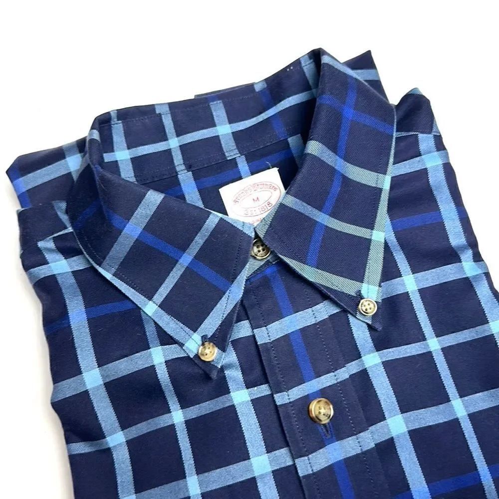 Brooks Brothers Long Sleeve Cotton Blue Plaid Button Down Shirt Regular Fit M